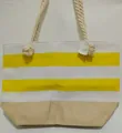 Yellow and white striped canvas beach tote bag with rope handles and jute base - Type B - Spliced Yellow