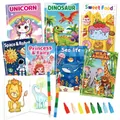 Set de libros para colorear para niños con dinosaurios, unicornios y crayones - 7 Libros De Colorear Y 2 Marcadores (TS007-D)