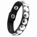 Edgy punk style black leather wristband with round silver metal studs for men and women - Round Stud Style (02)