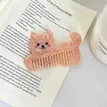 Peigne à cheveux mignon en acétate marbré rose en forme de chat à dents larges pour coiffer - Chat Rose