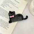 Peigne à cheveux chat noir en acétate avec nœud rose, design à dents larges. - 10cm*5.8cm / Chat Noir