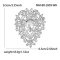 Spilla grande in cristallo di vetro di lusso per donna, accessoire corsage argento elegante - Bianco K - Bianco (2809-WH)