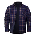 Men's navy blue plaid flannel shirt with thick warm black fleece lining variant - 3XL / Top (BN17-1) / Dark Blue and Orange Plaid