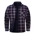 Men's thermal fleece-lined plaid flannel shirt in classic blue and purple check pattern - 3XL / Top (BN17-2) / Navy Red and White Plaid