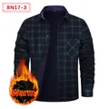 Men's green plaid long-sleeve shirt with warm fleece lining and chest pocket SKU BN17-3 - 3XL / Top (BN17-3) / Green Black Grid