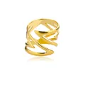 Detailed view of gold geometric line titanium steel ring with polished finish - Irregular Geometric V-Line Style (G121986)