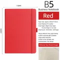Red B5 business notebook with elastic band closure and plain texture leather cover finish - B5 / Red