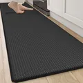 Durable black anti-fatigue PU kitchen runner mat with woven texture non-slip surface - 44×150cm (10mm Thick) / Black