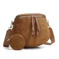 Brown suede-style crossbody bum bag with detachable coin purse and wide adjustable strap - Suede Brown