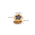 Dettaglio del gemello in acciaio dorato con fiore viola e dimensioni indicate - Stile Fiore a Cinque Petali Viola (C016G) / Oro 18K / Oro con Viola