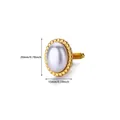 Details von goldenen Edelstahl-Manschettenknöpfen mit ovaler Perle und Maßen - Oval Künstliche Perle mit Zahnradkante Stil (C014G)