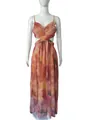 Elegante vestido largo con estampado floral naranja y corte en la cintura para la playa - S / Top Y Pantalón / Estampado Naranja