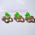 Set of 3 translucent pink acrylic cherry charms with green leaves for DIY crafts - Cherry Pink