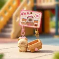 Joli porte-clés chat jaune magnétique en résine avec texture 3D et dimensions - Chat dans une boîte (Blanc cassé magnétique) / 2 Pièces/Ensemble / Blanc Cassé