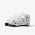 Stylish retro white flat cap featuring a modern all-over black star pattern print - One Size (55-58cm) / Starry Print Style (26196C) / White