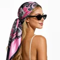 Großes 90cm Seidentuch mit Paisley-Print, getragen als schickes Bohème-Kopftuch für Damen - 90x90cm / Rosa Lila (Stil 2)