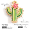 Cute cartoon cactus charm pendant in green enamel and gold alloy finish for jewelry - Cactus Style (PJ94699)