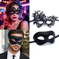 Black masquerade mask set featuring elegant lace and classic matte half-face designs. - One Size / Flat + Soft Mask Set (013) / Black