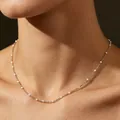Elegante collar de cadena de plata fina con delicadas perlas blancas para mujer - Cadena de Esmalte Hecha a Mano (NS-0085)