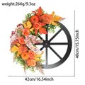 Autumn wooden wheel wreath with pumpkins and orange roses for Thanksgiving home decor - C1-11 Orange Pumpkin Wheel