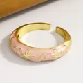 Vintage pink enamel floral adjustable ring with gold-plated finish for women and men. - Pink Petal Enamel (Z-26) / Gold