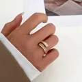 Retro gold-toned geometric wrap ring with white enamel inlay and sparkling cubic zircons - White Enamel Wrapped (K-844) / Gold