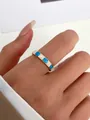 Vintage geometric gold ring with blue and white enamel segments for women and men - Blue And White Block Enamel (K-846) / Gold