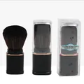 Pinceau de maquillage rétractable noir avec accents or rose et étui de protection - Pinceau Télescopique Carré à Tête Unique + Emballage PVC / Noir Brillant (Pinceau Poudre)