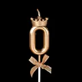 Gold number 0 birthday candle with crown and bow decoration - Crown Bow Number 0 / Champagne
