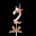 Rose gold number 2 birthday candle with crown and bow, size approx 3x5.4cm - Crown Bow Number 2 / Champagne