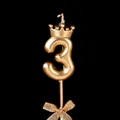 Elegant gold number 3 birthday cake candle with a crown decoration, approx 5.4cm height - Crown Bow Number 3 / Champagne