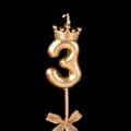 Elegante gouden verjaardagskaars nummer 3 met kroon, ongeveer 5,4 cm hoog voor taart - Kroon Strik Nummer 3 / Champagne