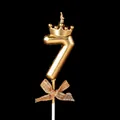 Gouden verjaardagskaars nummer 7 met kroon en glinsterende strik voor taart - Kroon Strik Nummer 7 / Champagne