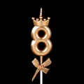 Elegante gouden verjaardagskaars nummer 8 met kroon top en glinsterende strik decoratie - Kroon Strik Nummer 8 / Champagne