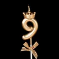 Elegante gouden verjaardagskaars cijfer 9 met kroon en gouden strik voor taarten - Kroon Strik Nummer 9 / Champagne