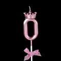Rose gold number 0 birthday candle with crown decoration and pink glitter bow tie - Crown Bow Number Candle - Pink - 0