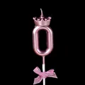 Rose gouden verjaardagskaars nummer 0 met kroon en roze strik met glitter voor taart - Kroon Strik Nummer Kaars - Roze - 0