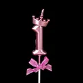Pink crown numeral 1 birthday candle with pink bow and metallic finish - Crown Bow Number Candle - Pink - 1