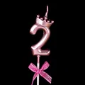 Rose gold number 2 birthday candle with crown and pink bow, dimensions approx 5.4cm x 3cm - Crown Bow Number Candle - Pink - 2