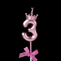 Metallic rose gold number 3 birthday cake candle featuring crown and ribbon bow - Crown Bow Number Candle - Pink - 3