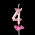 Rose gold number 4 birthday candle with crown and pink bow decor - Crown Bow Number Candle - Pink - 4
