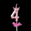 Rose gouden verjaardagskaars nummer 4 met kroon en roze strik - Kroon Strik Nummer Kaars - Roze - 4