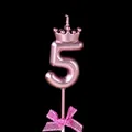 Metallic rose gold number 5 birthday candle with crown and pink bow decoration - Crown Bow Number Candle - Pink - 5