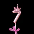 Metallic pink number 7 birthday candle with crown detail and glitter bow decoration - Crown Bow Number Candle - Pink - 7