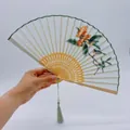 Handgefertigter Suzhou Stickerei Faltfächer mit elegantem Vogel- und Blumenmuster. - 6 Zoll / Laute und Vögel