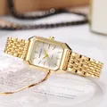 Detail view of elegant gold-toned square watch with metal link strap - Square Watch (M1620) / White Dial Gold Case