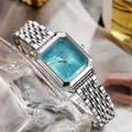 Detail of square silver ladies watch with radiant blue sunray dial and quartz movement - Square Watch (M1620) / Blue Dial Silver Case