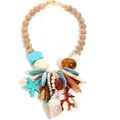 Collana da spiaggia in stile bohémien con stella marina turchese e ciondoli a conchiglia - Caffè (X-1742)
