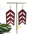Dark red hollowed geometric wooden earrings displayed on a silver jewelry stand - Wine Red Style (HWX1518-4)