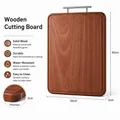 Ebony wood cutting board 40x30x3cm with durable stainless steel handle for kitchen - Square / T-Handle Full Arc Groove Style / 40*30*3cm